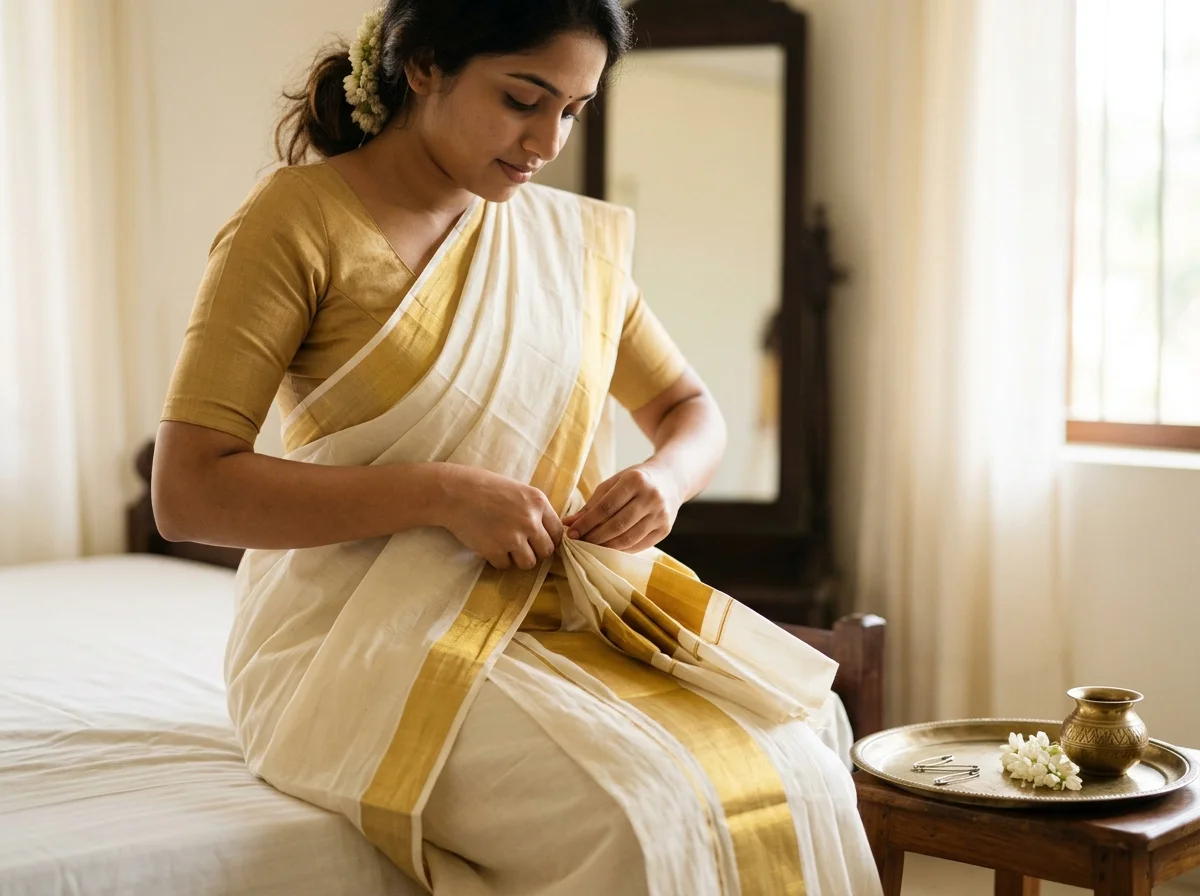 How to drape a Kerala (set) saree