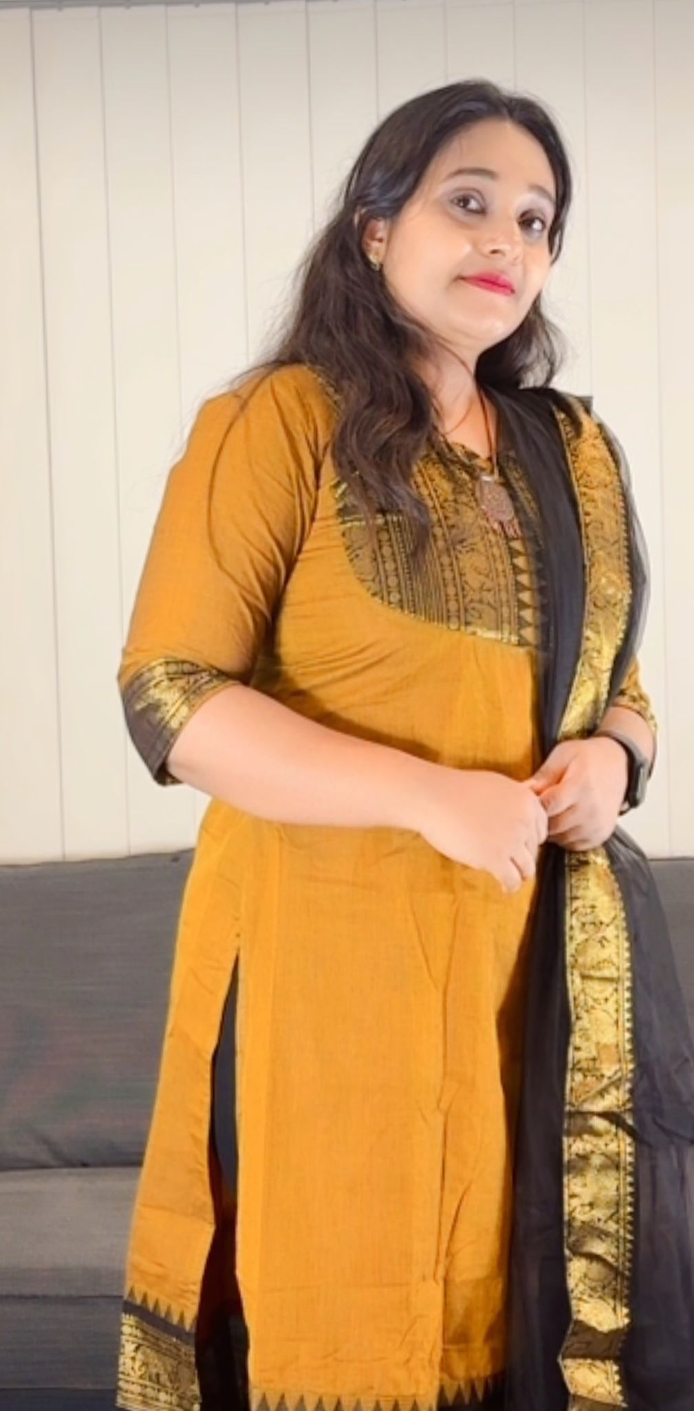 Mustard Gold Anarkali Suit with Black Dupatta - Image 2