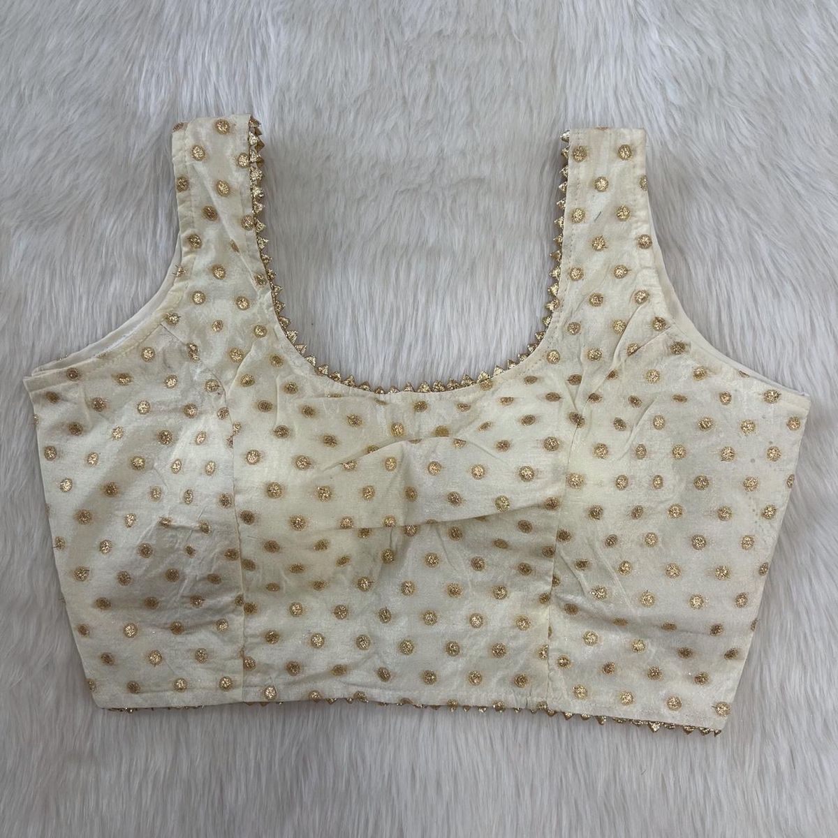 Elegant Cream & Gold Butti Print Saree Blouse - Image 2
