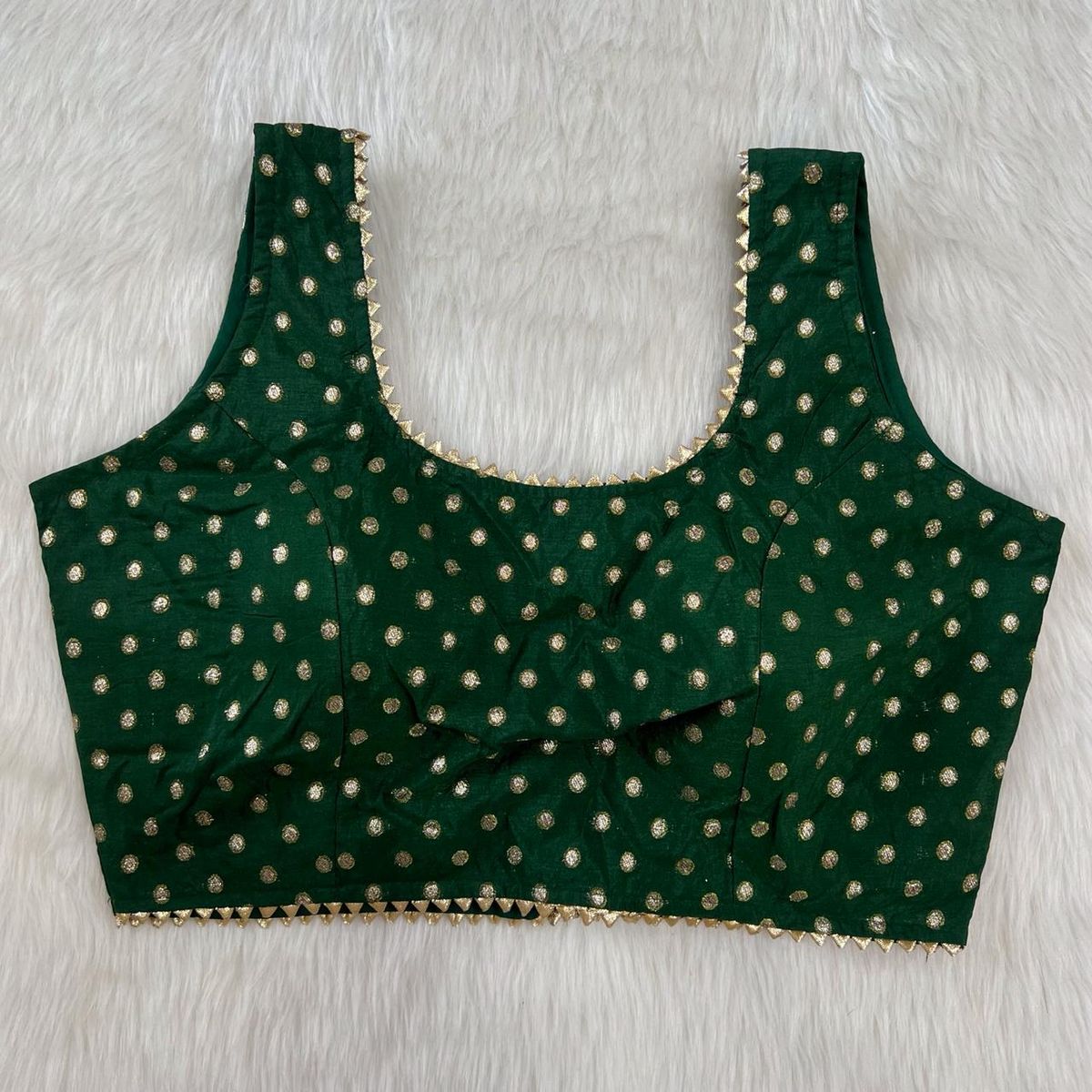 Dark Green Butti Print Sleeveless Saree Blouse - Image 2
