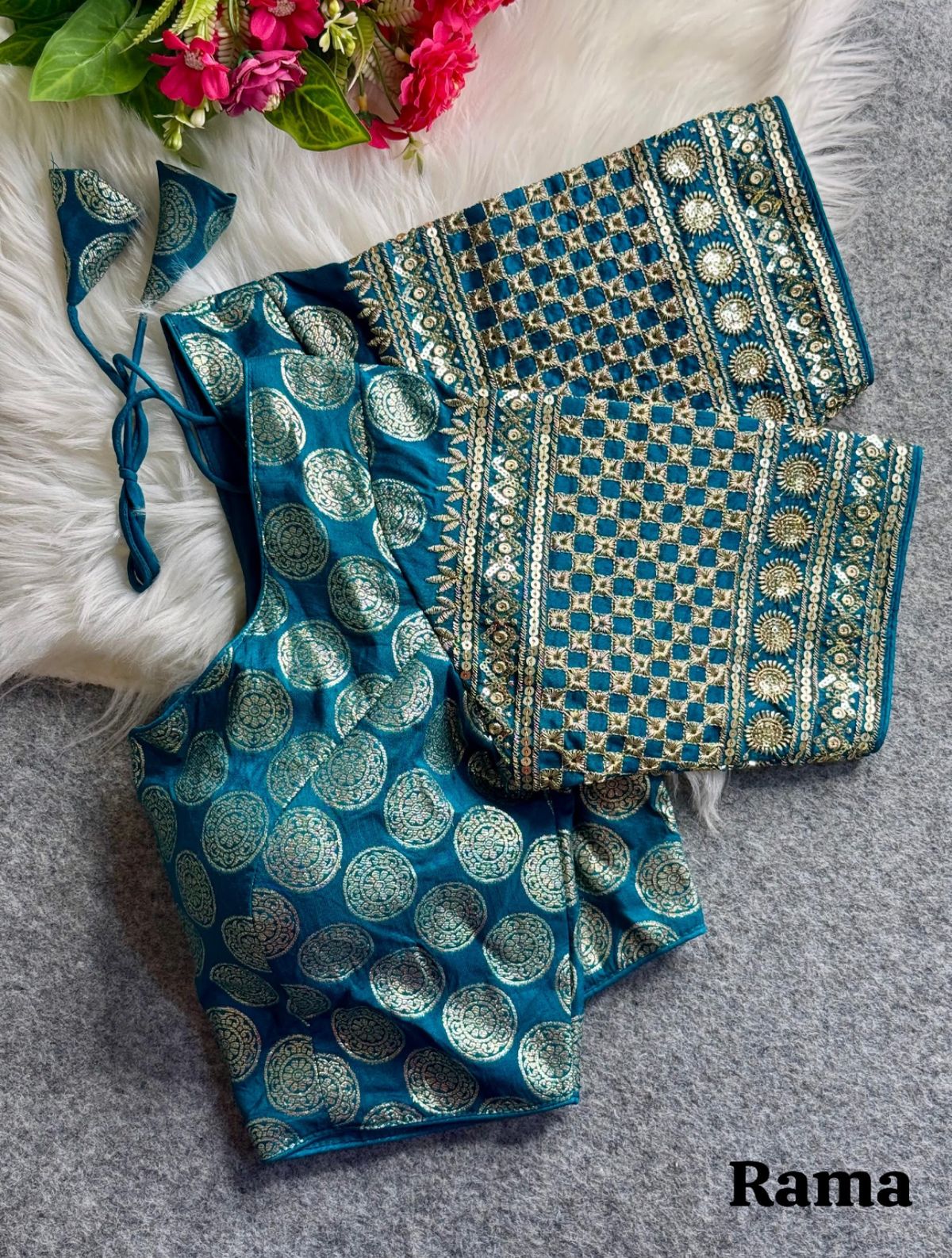 Rama Green Dola Silk Blouse with Dual Weave & Sequin Embroidery