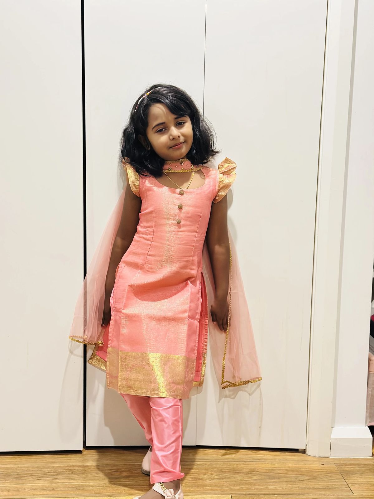  Girls' Pink and Gold Salwar Suit - Image 2