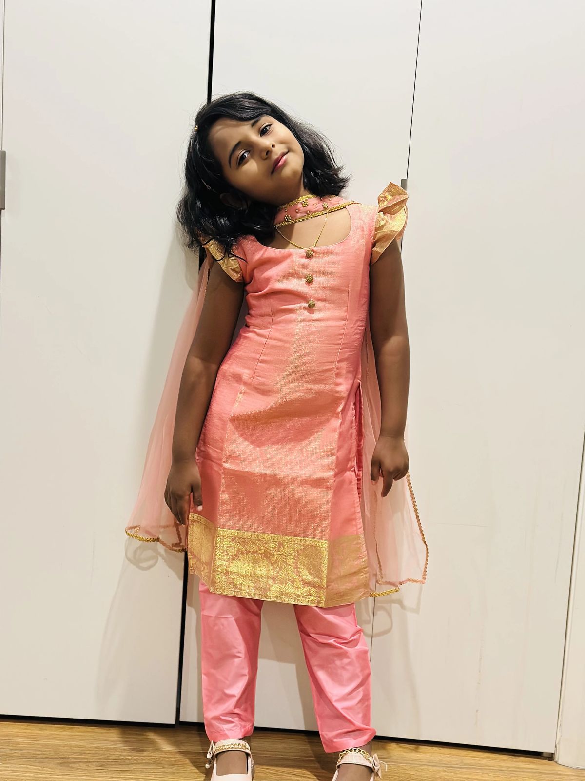  Girls' Pink and Gold Salwar Suit - Image 3