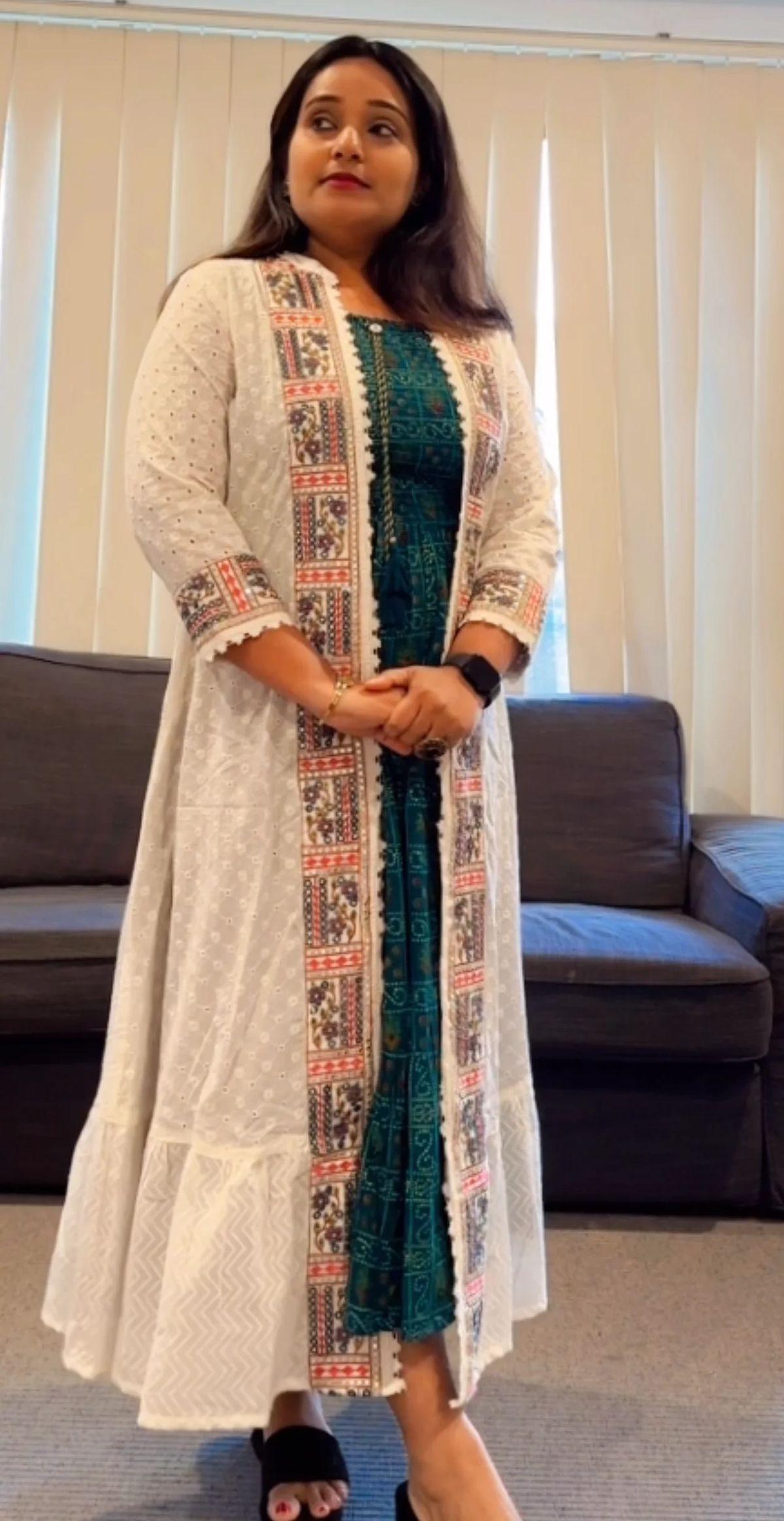 Printed Dress with Long White Shrug - Image 3