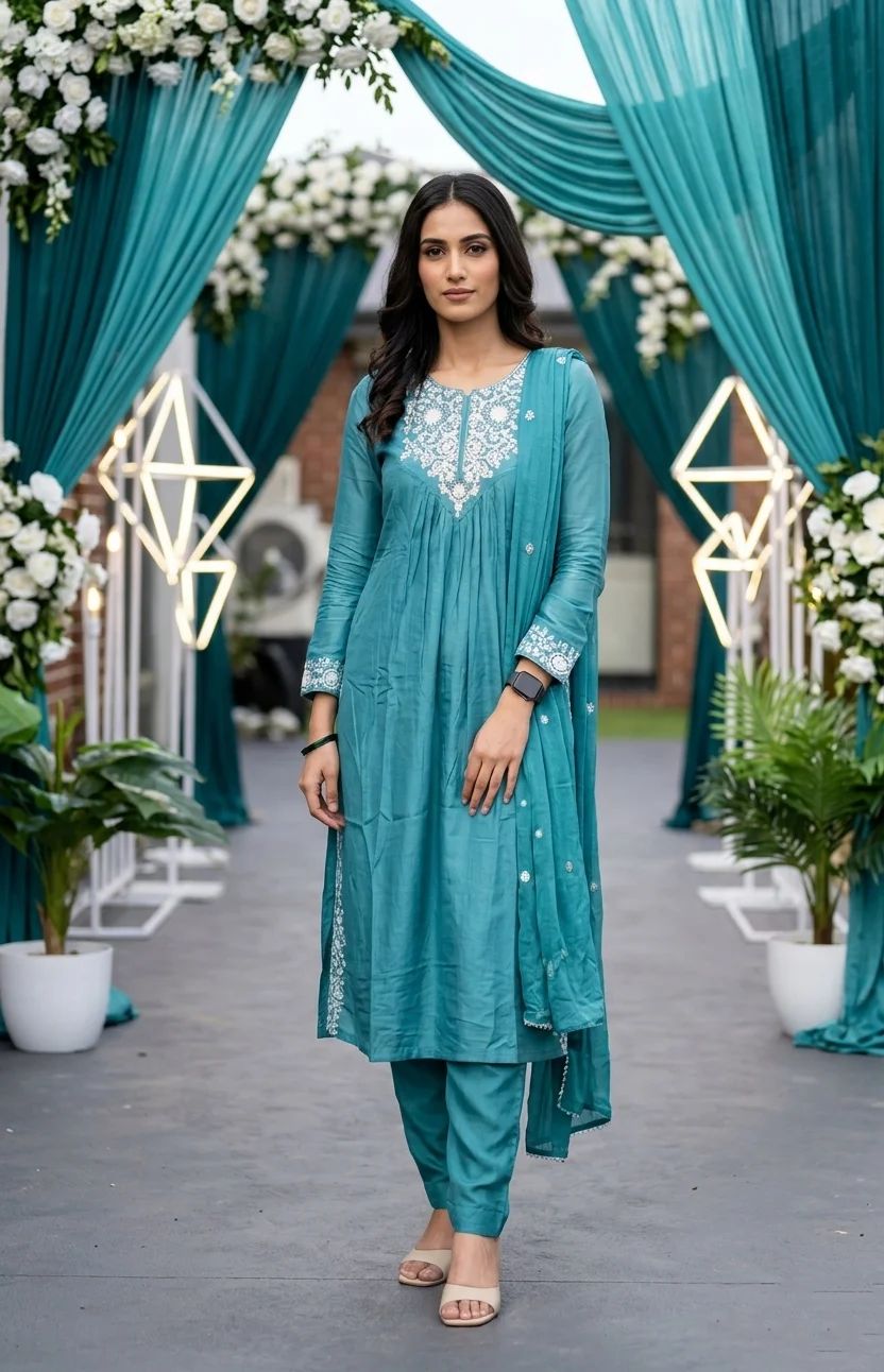  Teal Blue Embroidered Salwar Suit - Image 2