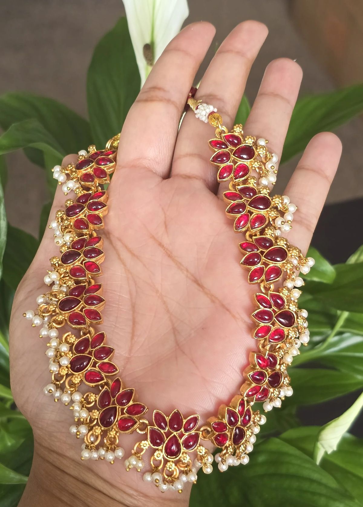 Ruby Floral Choker with Pearl Drops - Image 2