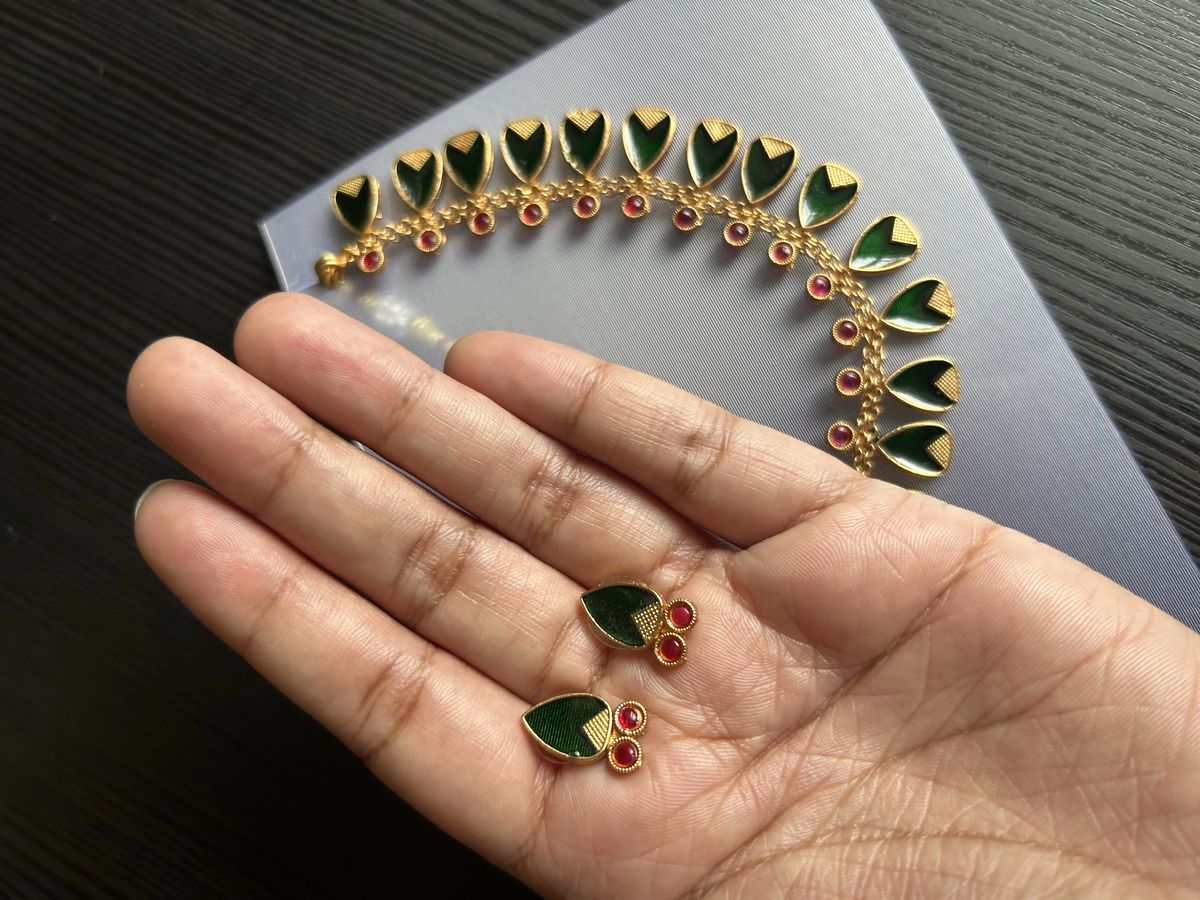 Green & Ruby Leaf Design Necklace Set