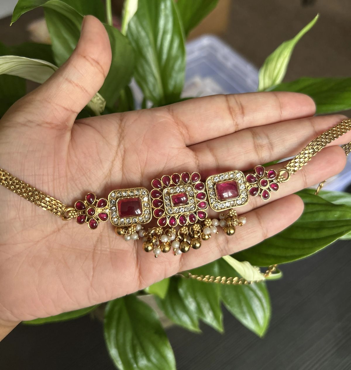Ruby Stone Choker with Jhumkas - Image 3
