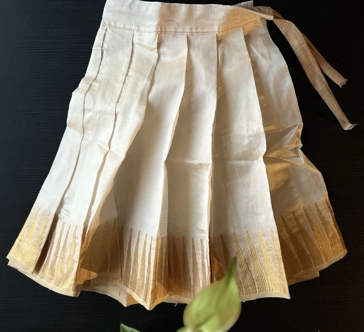 Kids Purple and Gold Striped Blouse and Cream Skirt with Gold Zari Border - Image 3