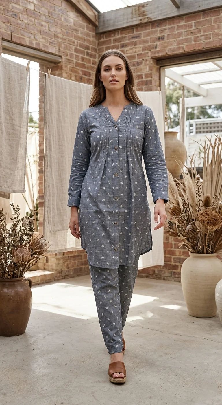 Grey Co-ord Set featuring a Small White Floral Print