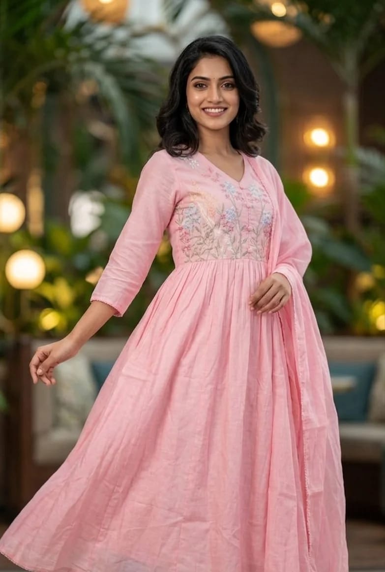 Pink Color Mul Cotton 3 Piece kurti set  - Image 3