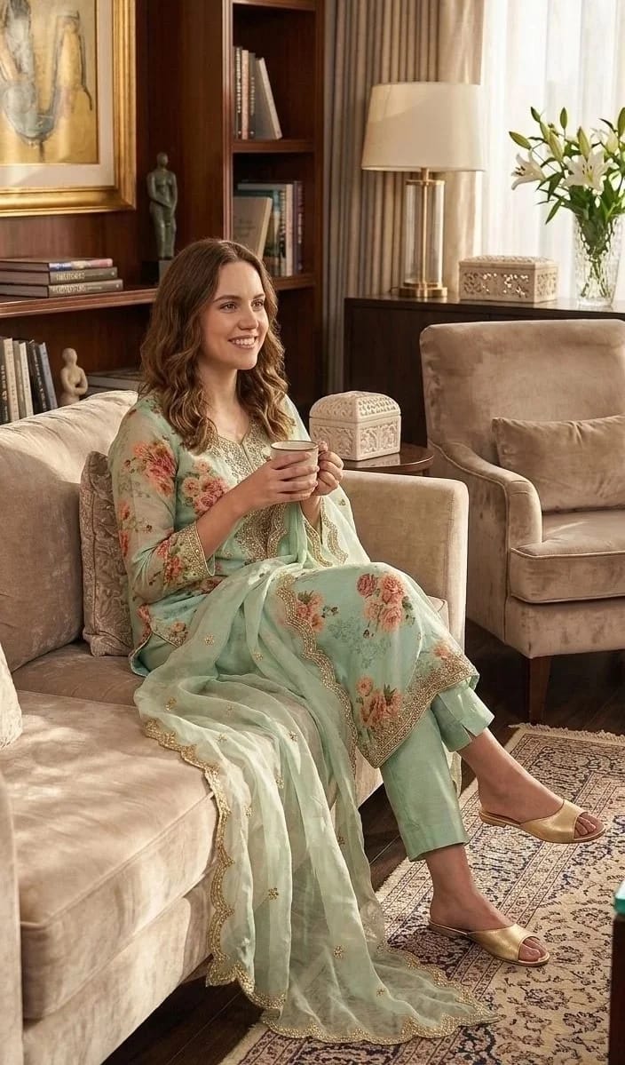 Pastal Pistha Green Embroidered Salwar Suit - Image 2