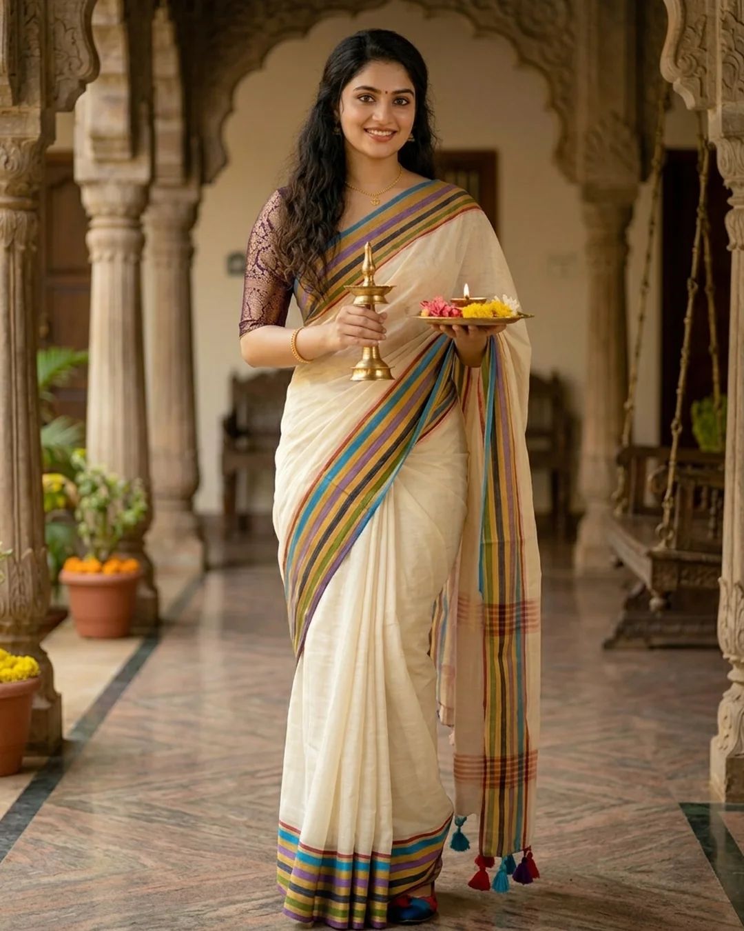 Multi Colour Border Mulcotton Saree