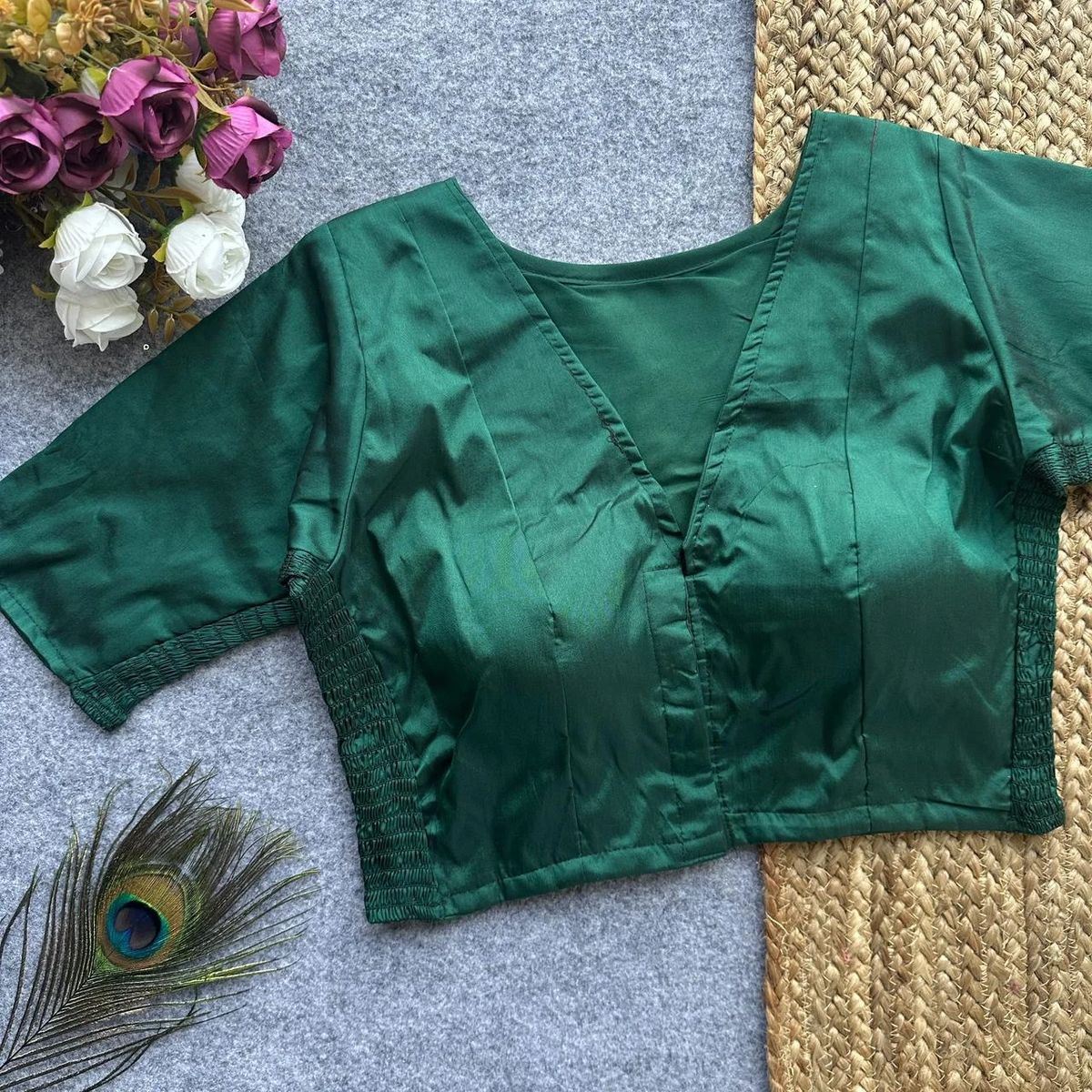 Silk Side Stretchable Blouse Bottle Green