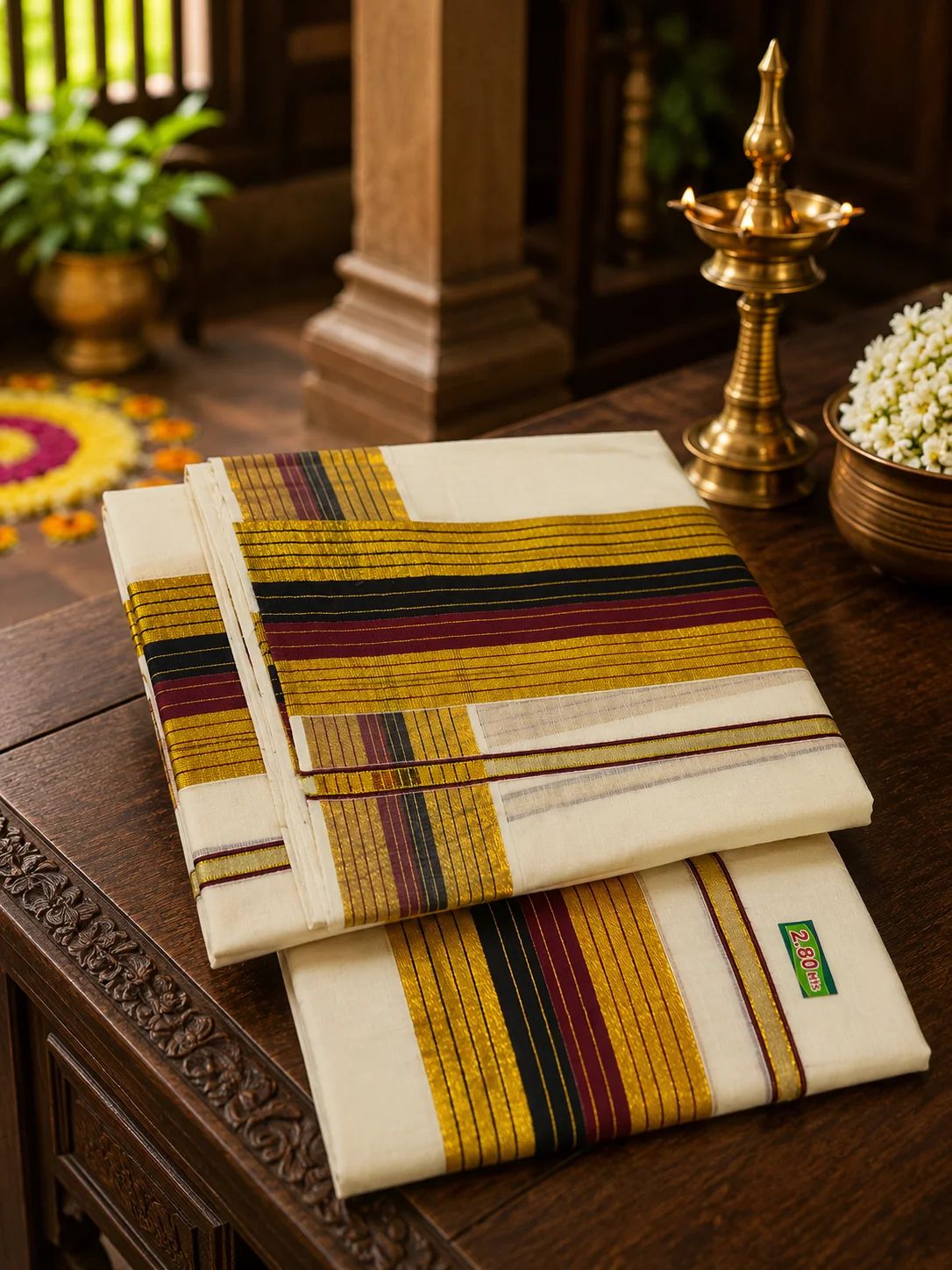tissue  set mundu Black & Maroon