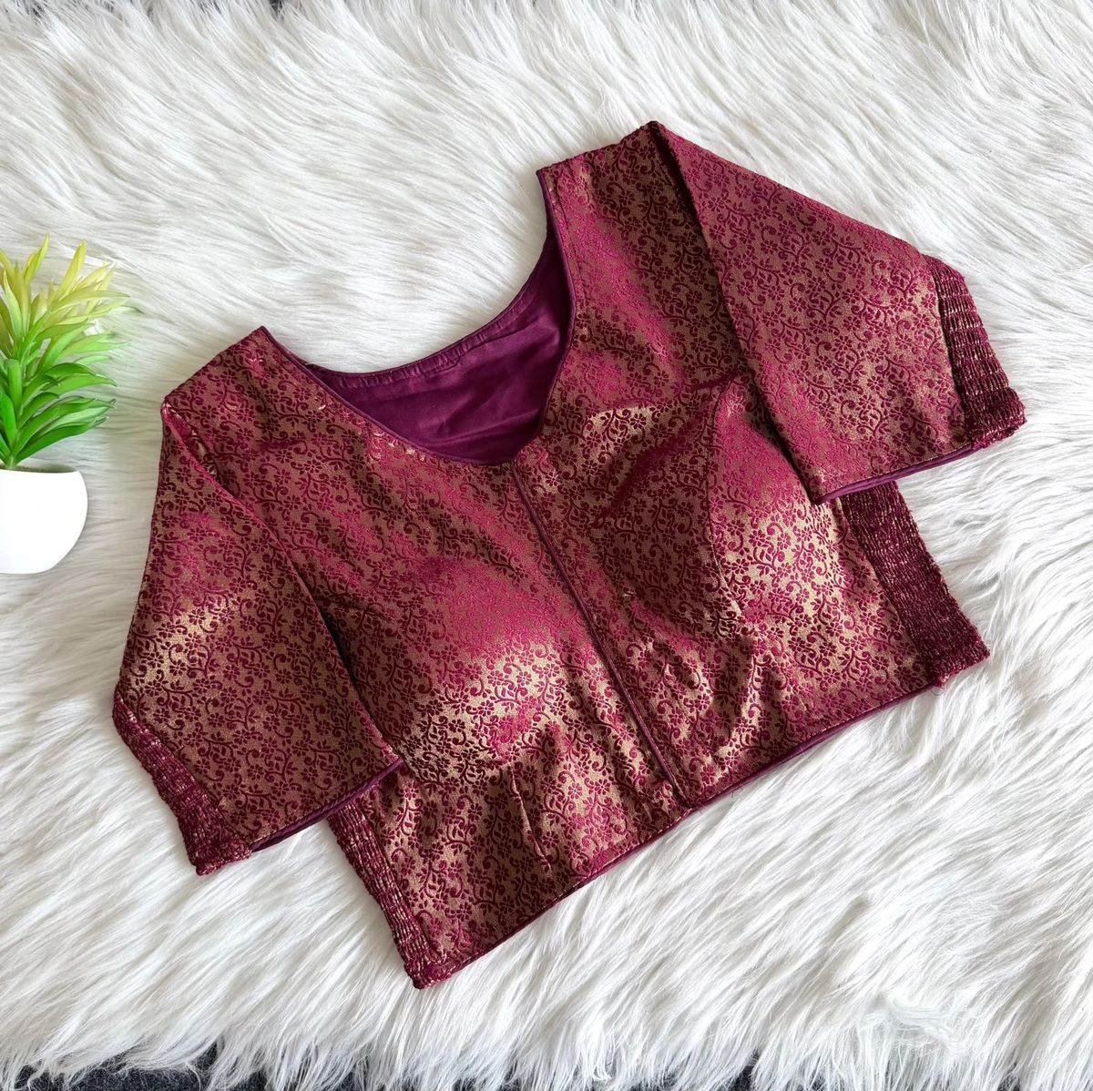 Stretchable Burgundy Floral Bouquet Blouse