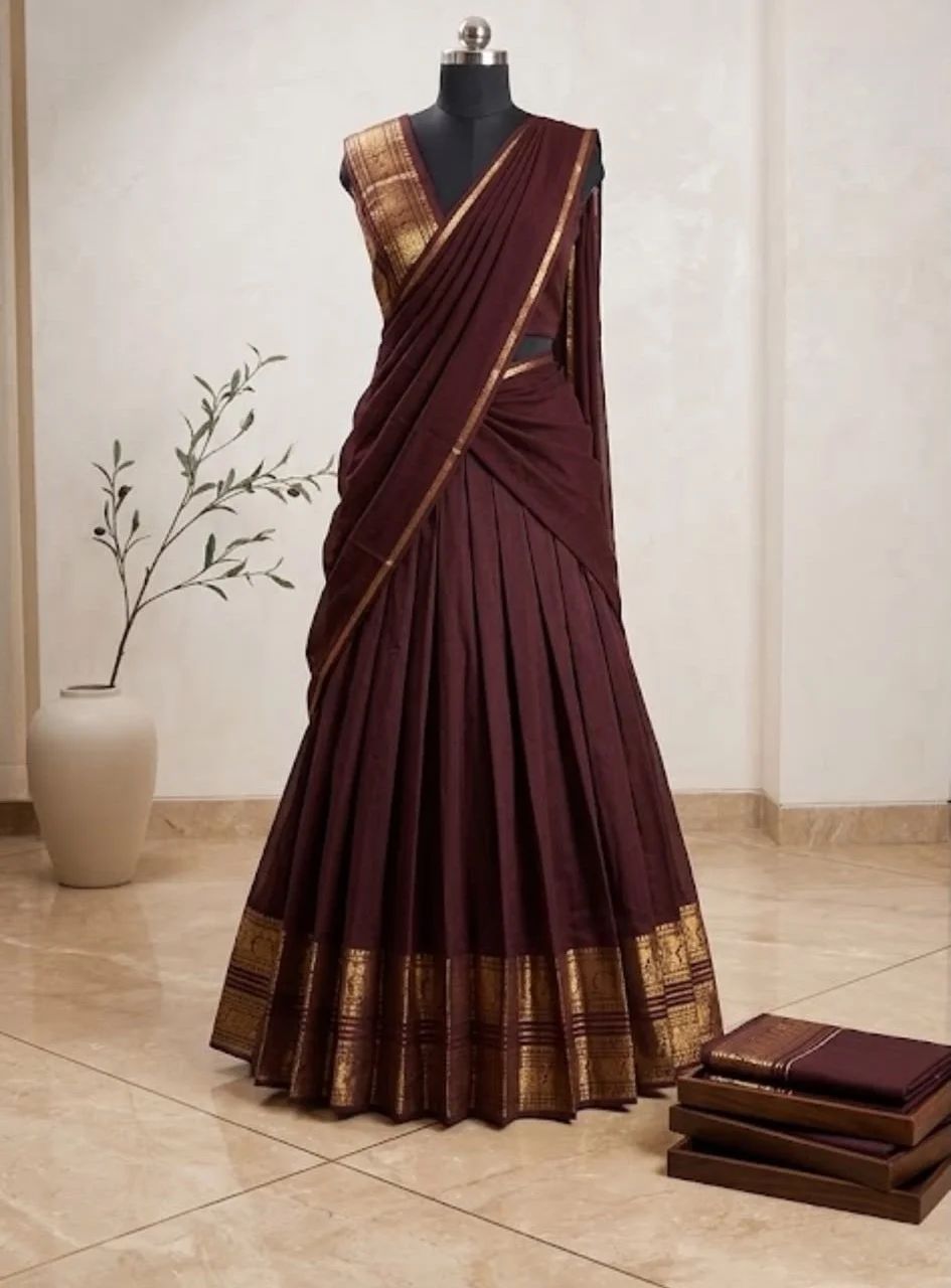 Premium Kanji Cottan Coffee Brown Stitched Dawani