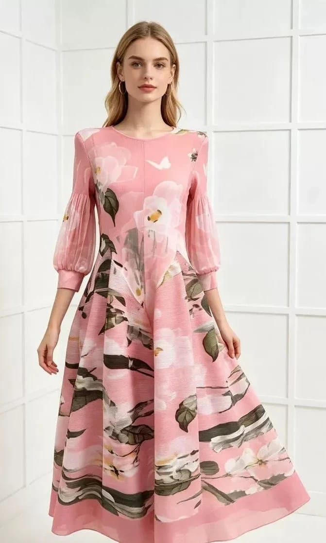 Elegant Pastel Pink Floral Dancing dress in Imported Fabric