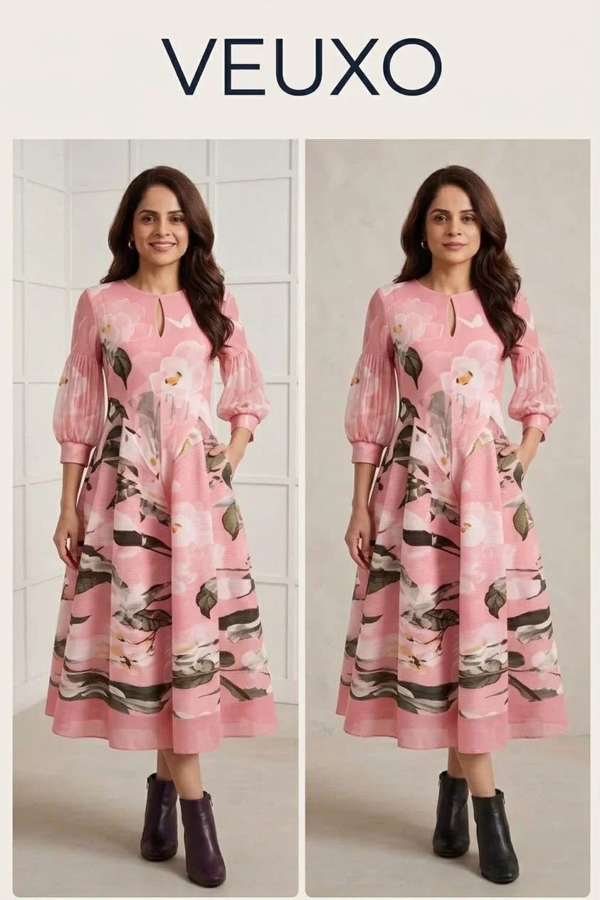 Elegant Pastel Pink Floral Dancing dress in Imported Fabric - Image 2