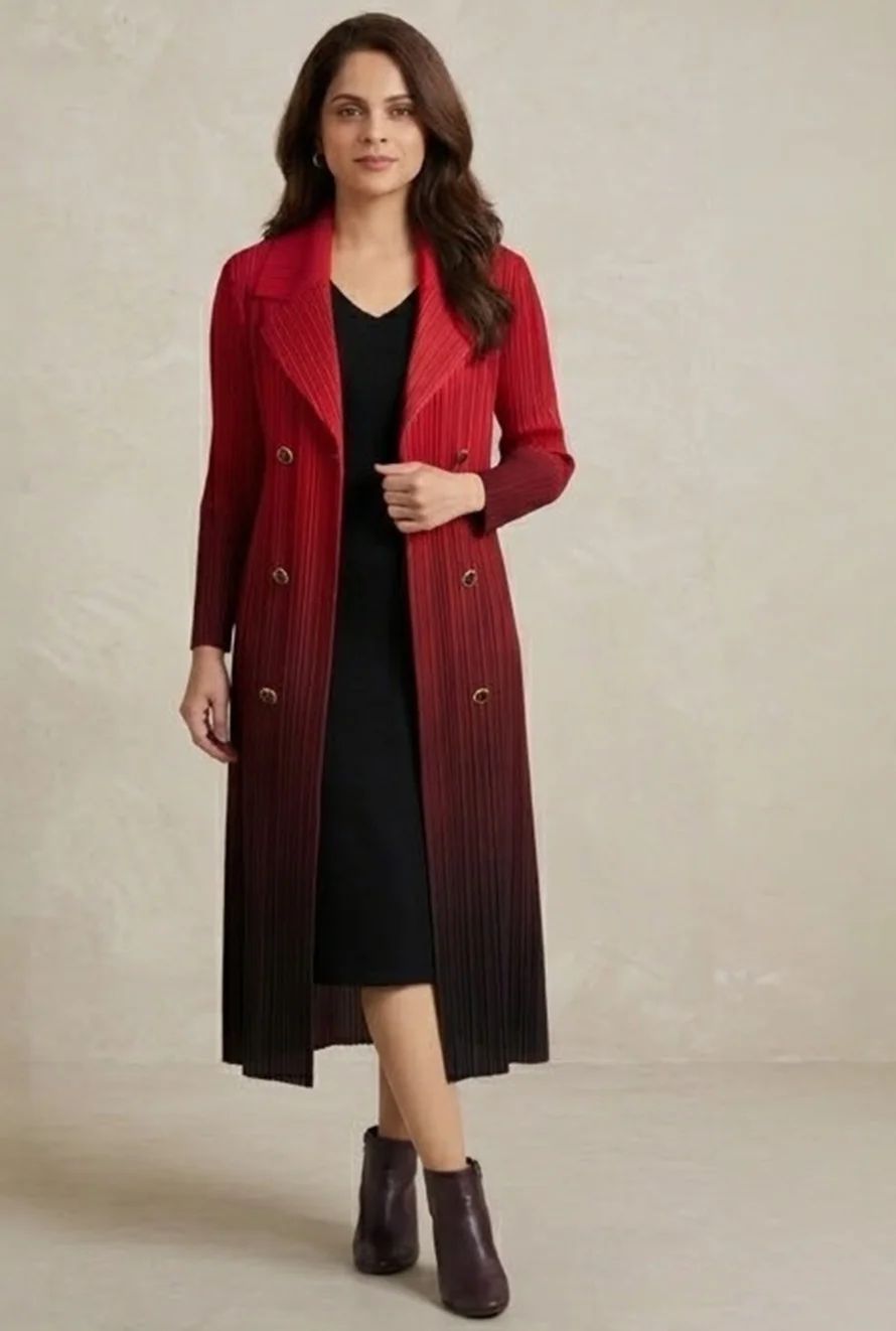 Ruby Red to Deep Wine Long Stretchable Blazer Set 