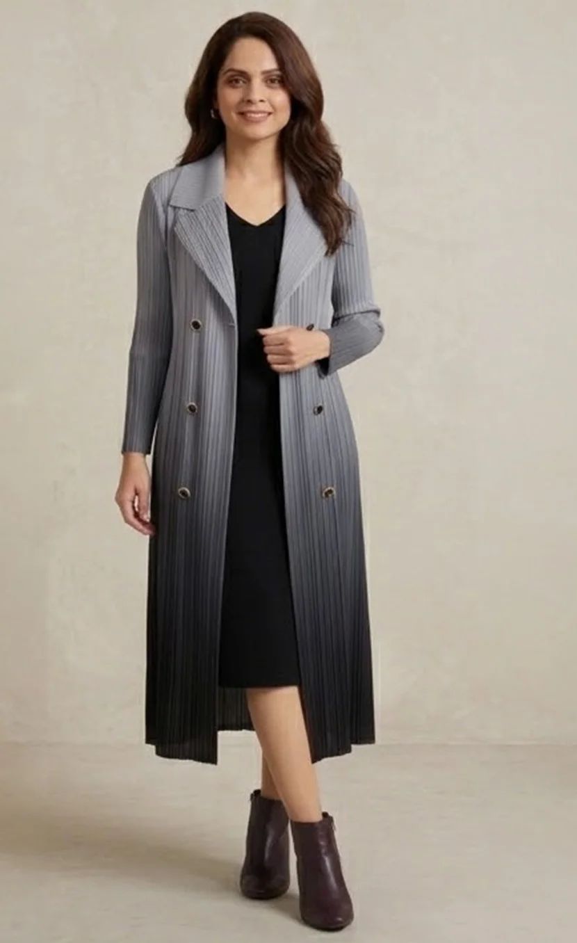 Slate Grey to Black Long Stretchable Blazer Set