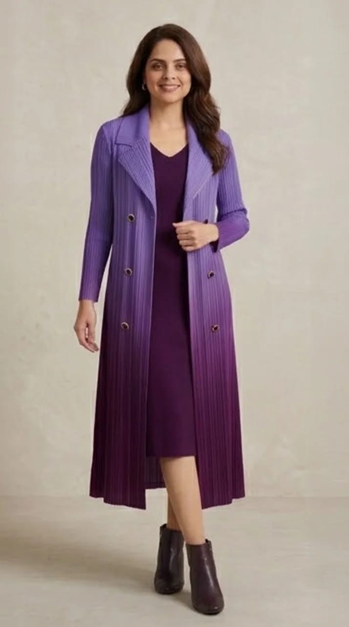 Lavender to Wine Long Stretchable Blazer Set