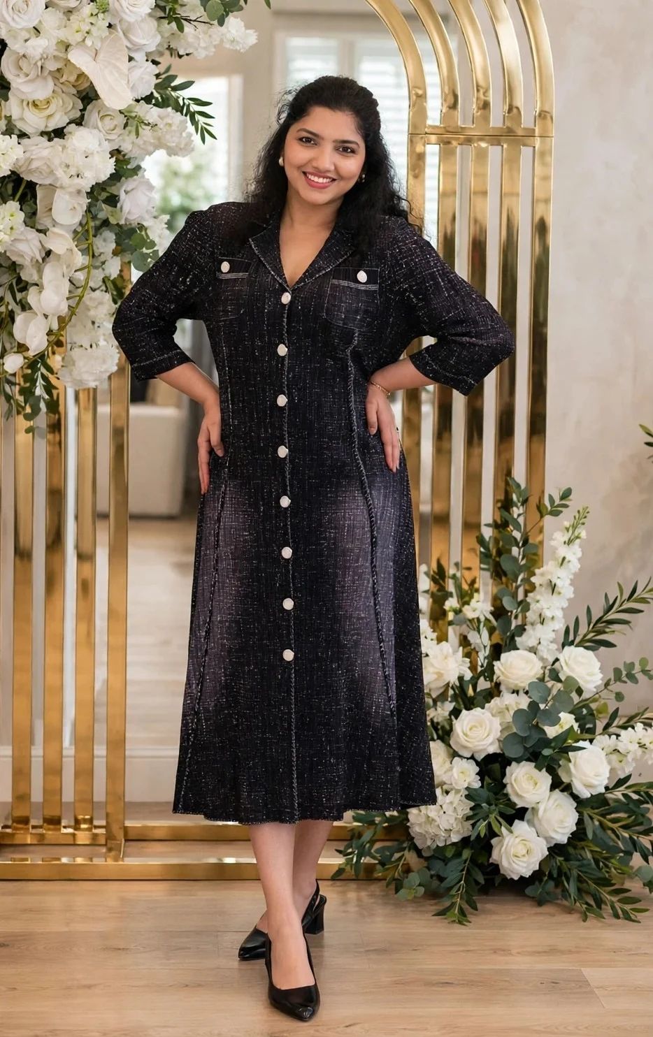 Premium Textured Black Shirt dress