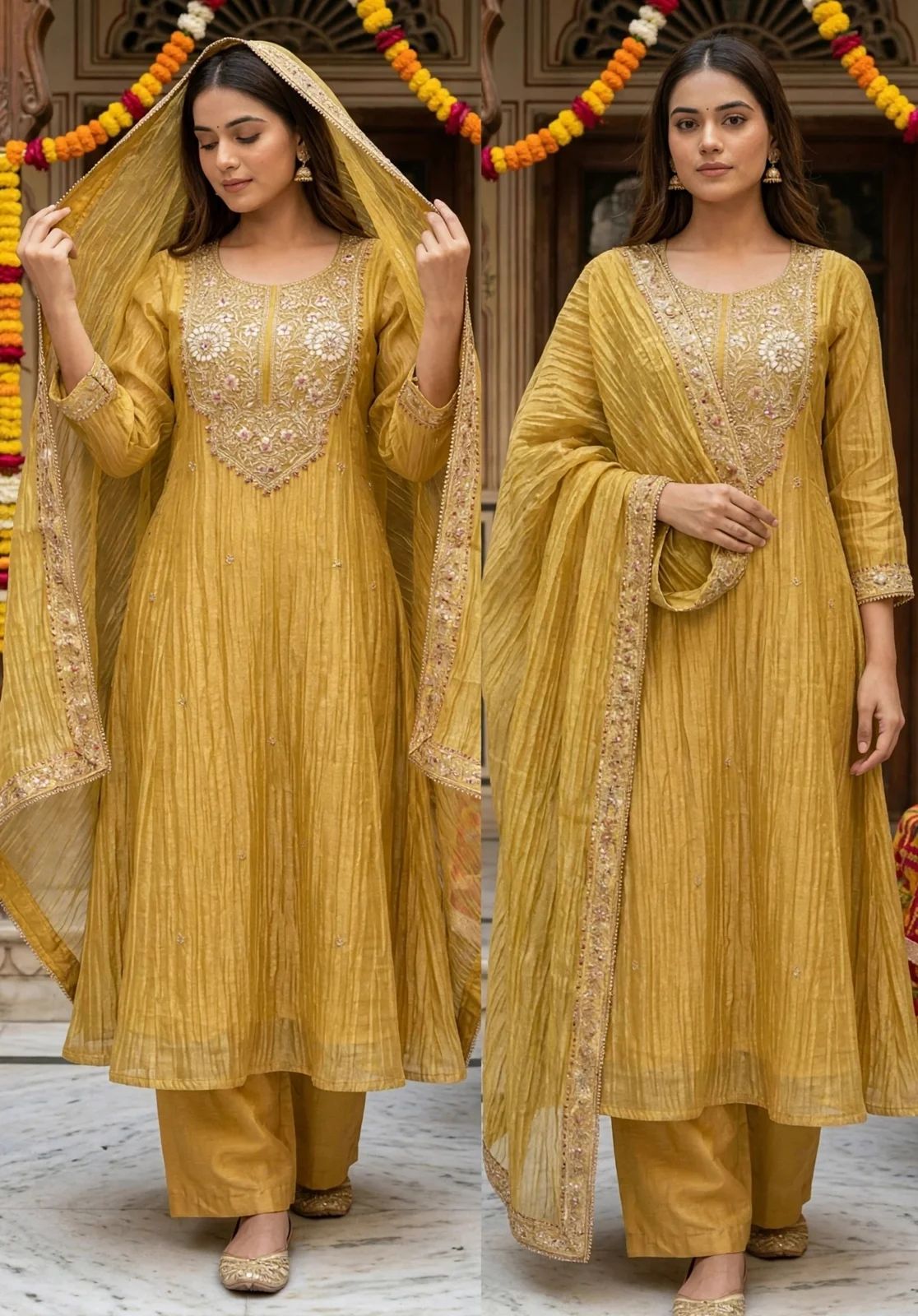 Mustard Yellow Crushed Tissue Suit Set