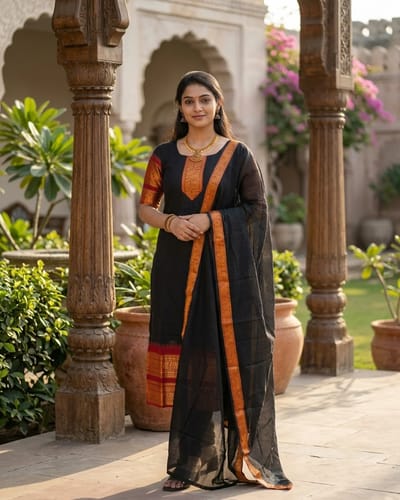Elegant Black Anarkali with Red Accents