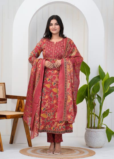Ruby Blossom Printed & Embroidered Kurta Set