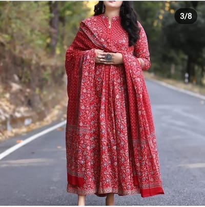 Scarlet Red Floral Printed Anarkali Suit