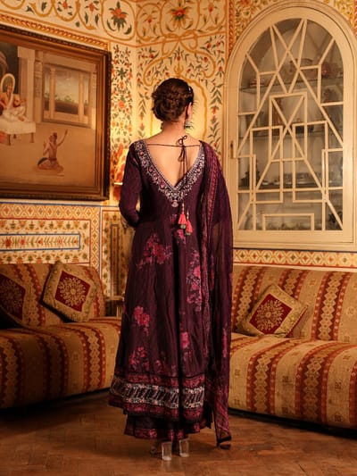 Deep Plum Embroidered Anarkali Set