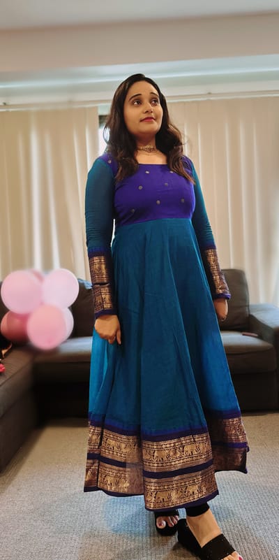 Dual-Tone Blue Anarkali Kurta with Gold Border