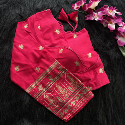 Pure Cotton Foil Print Designer Blouse in Raspberry Pink