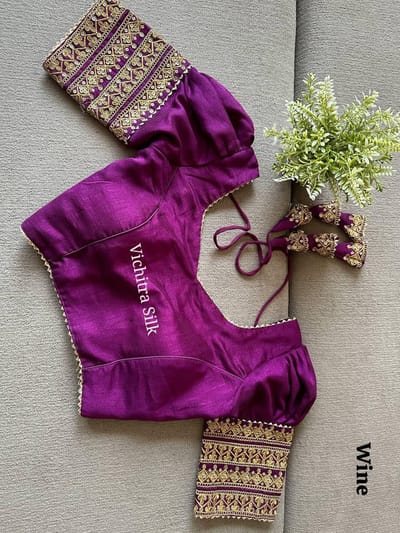Elegant Wine Readymade Blouse with Gold Embroidery