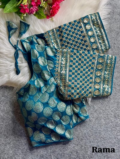 Rama Green Dola Silk Blouse with Dual Weave & Sequin Embroidery