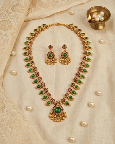 Mango Design Emerald & Ruby Necklace Set