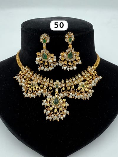 Antique Green Stone & Pearl Choker Set