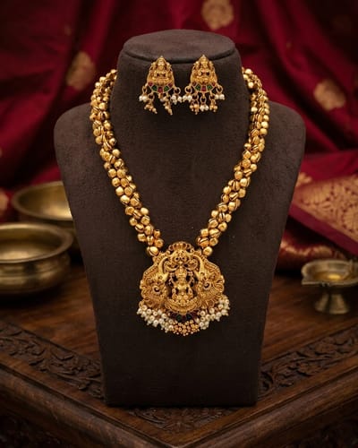 Antique Lakshmi Gold Bead Necklace Set