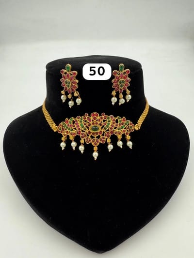 Antique Ruby Emerald Floral Choker Set