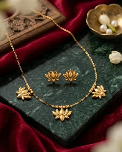 Golden Lotus Design Necklace Set