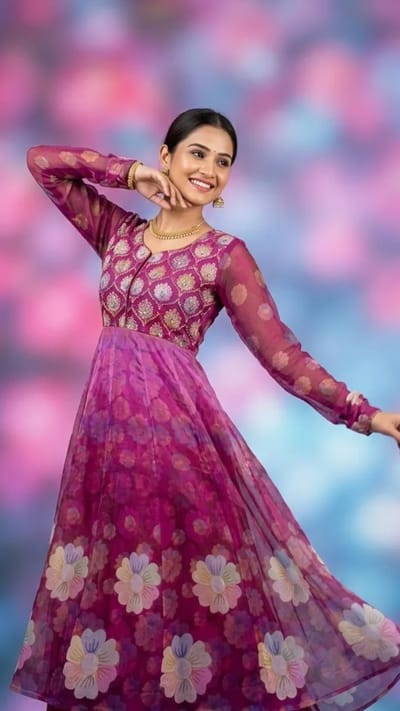 Magenta Floral Anarkali Gown