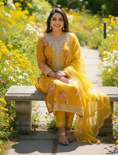  Mustard Yellow Embroidered Salwar Suit