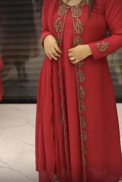  Red Gown with Embroidered Jacket