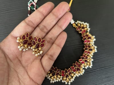 Ruby Floral Choker with Pearl Drops