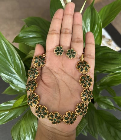 Emerald Green Floral Choker Set
