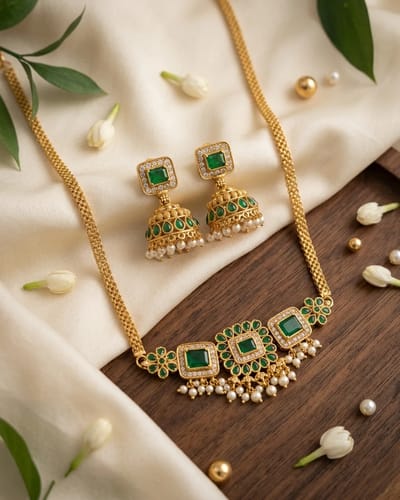 Emerald Stone Choker with Jhumkas