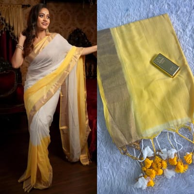 White and Gold Kerala Kasavu Saree