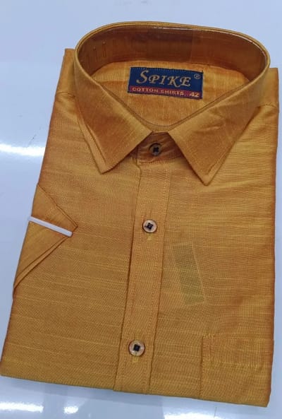  Mustard Yellow Cotton Half-Sleeve Shirt
