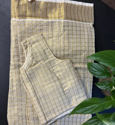 Kids Cream and Gold Checked Blouse with Cream and Gold Checked Skirt